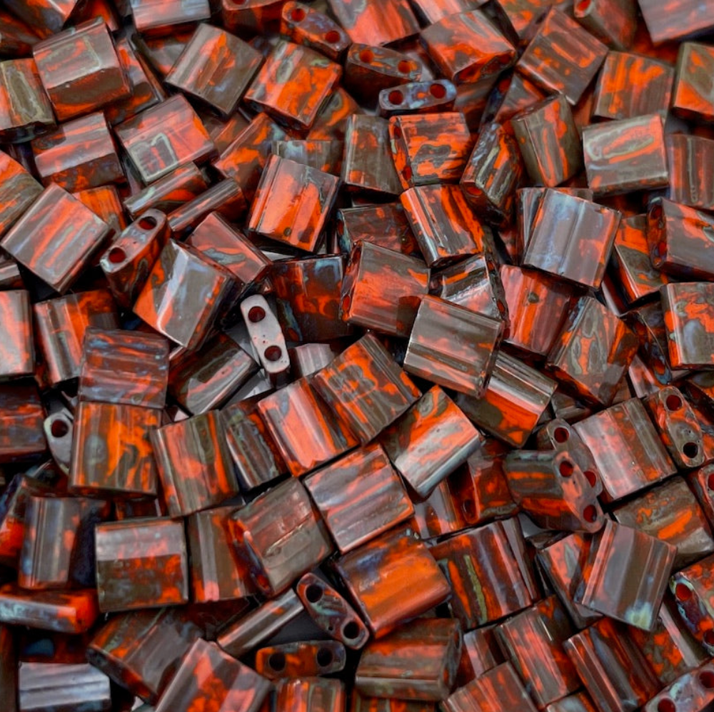 Opaque Orange Picasso Miyuki Tila Beads 8 grams
