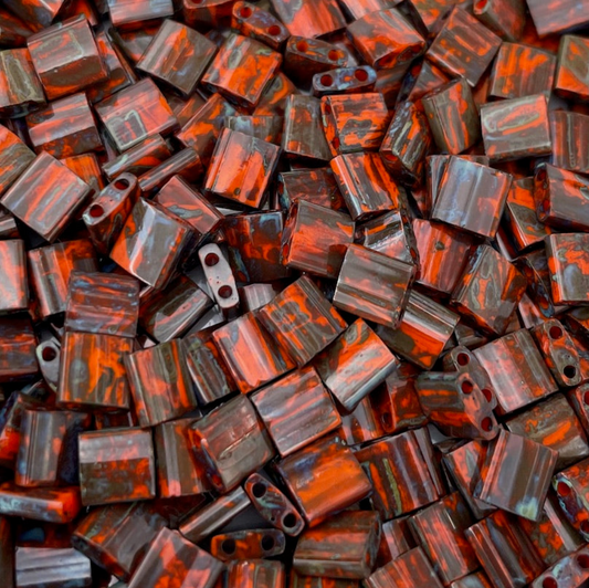 Opaque Orange Picasso Miyuki Tila Beads 8 grams