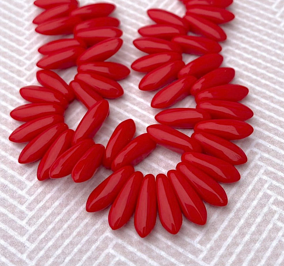 Opaque Red One Hole Dagger Beads - Pack of 20 Beads