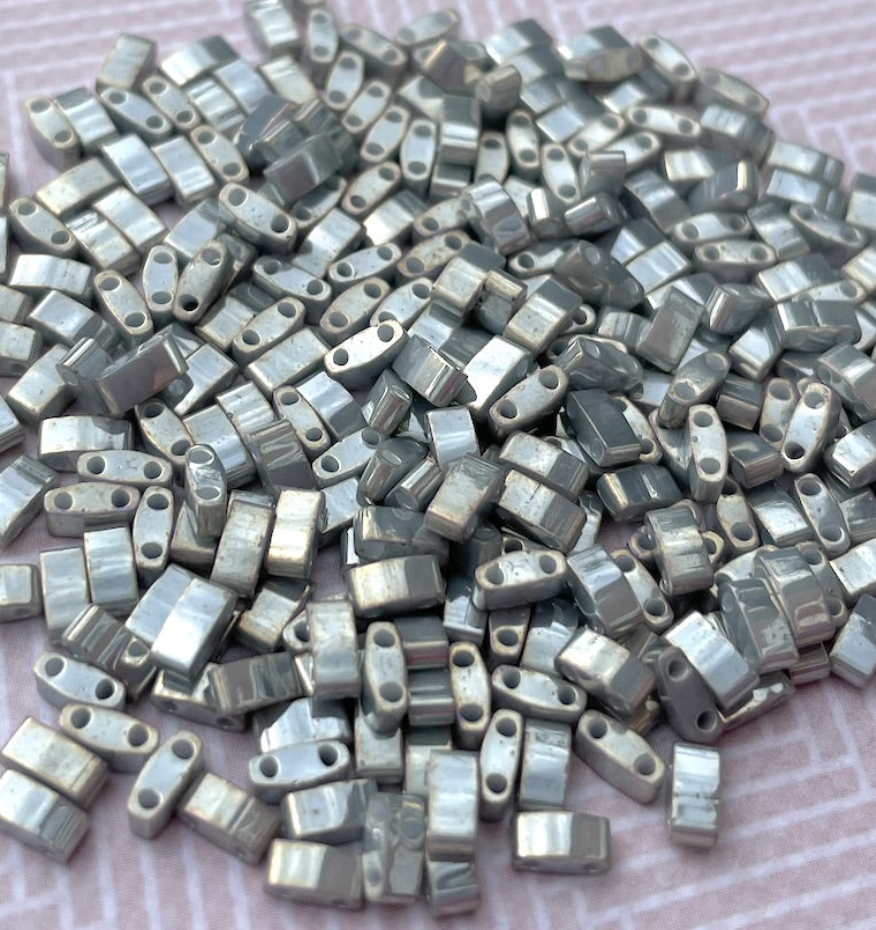 Opaque Smoke Grey Luster Miyuki Half Tila Beads - 8 grams