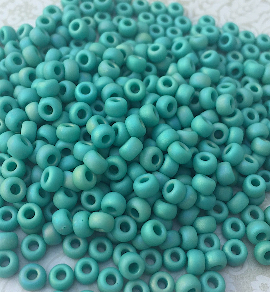 Opaque Turquoise Green AB 6-412FR Miyuki 6/0 Round Japanese Seed Beads - 20 grams