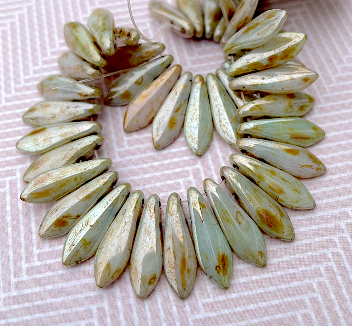 Opaque Ultra Luster Green Two Hole Dagger Beads Czech Pressed Glass Beads - Pack of 10 grams