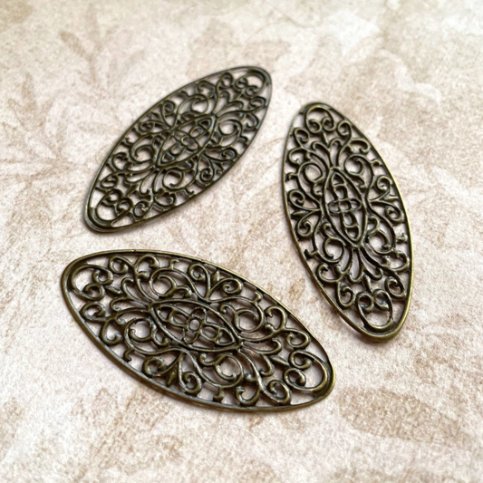 Oval Filigree Antique Bronze Colour Scrapbooking Embellishment Pack of 10