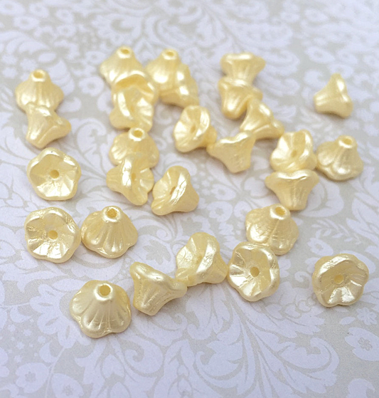 Pastel Cream Small Flower Cup Glass Beads Pack of 30