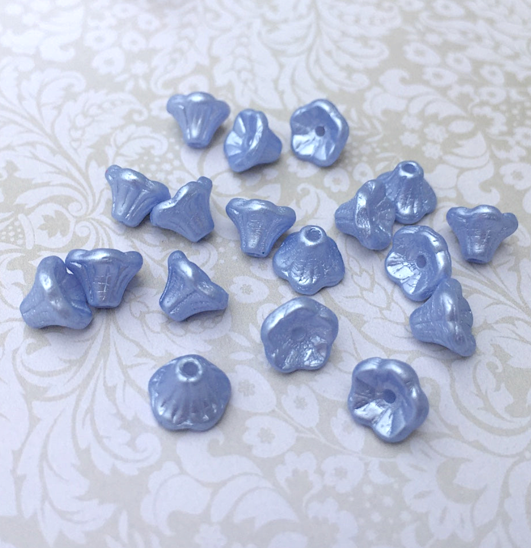 Pastel Light Sapphire Small Flower Cup Glass Beads Pack of 30