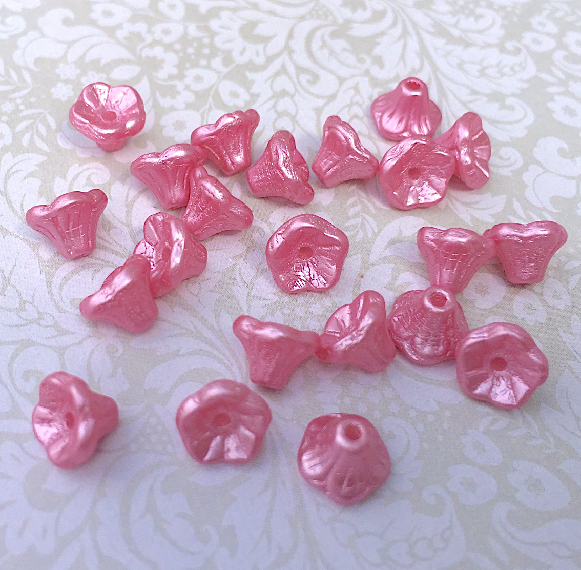 Pastel Pink Small Flower Cup Glass Beads Pack of 30