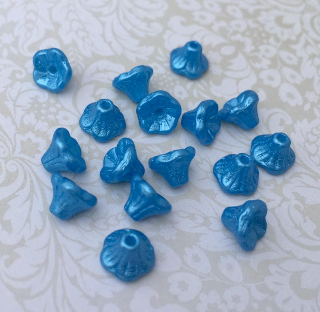 Pastel Turquoise Small Flower Cup Glass Beads Pack of 30