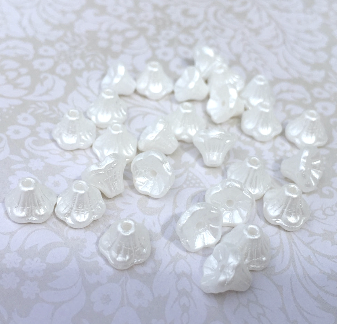 Pastel White Small Flower Cup Glass Beads Pack of 30