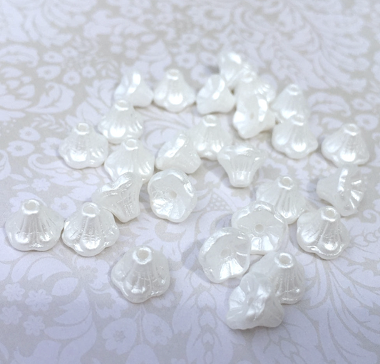 Pastel White Small Flower Cup Glass Beads Pack of 30