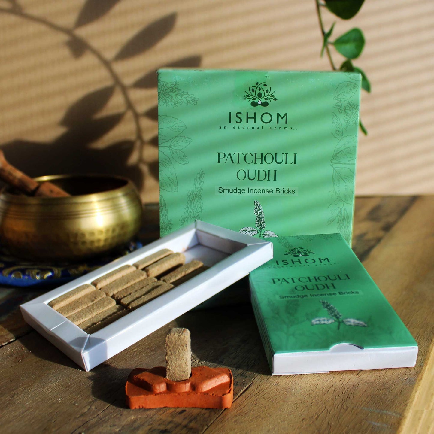 Patchouli Wood Natural Incense Smudge Bricks and Burner Pack of 15