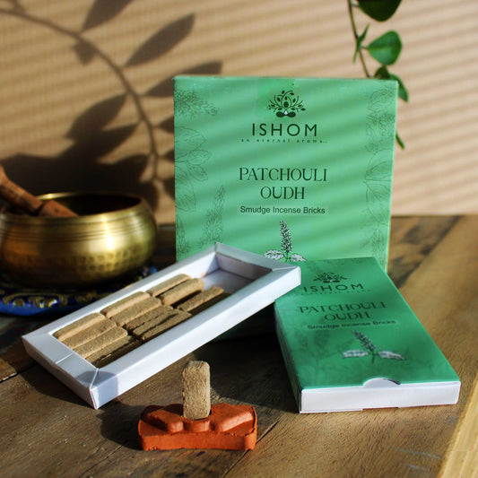 Patchouli Wood Natural Incense Smudge Bricks and Burner Pack of 15
