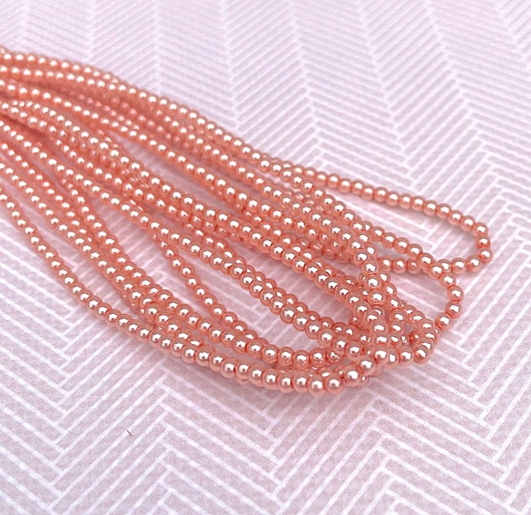 Peach Chiffon Round Czech Glass Pearls 2mm Strand of 150 beads
