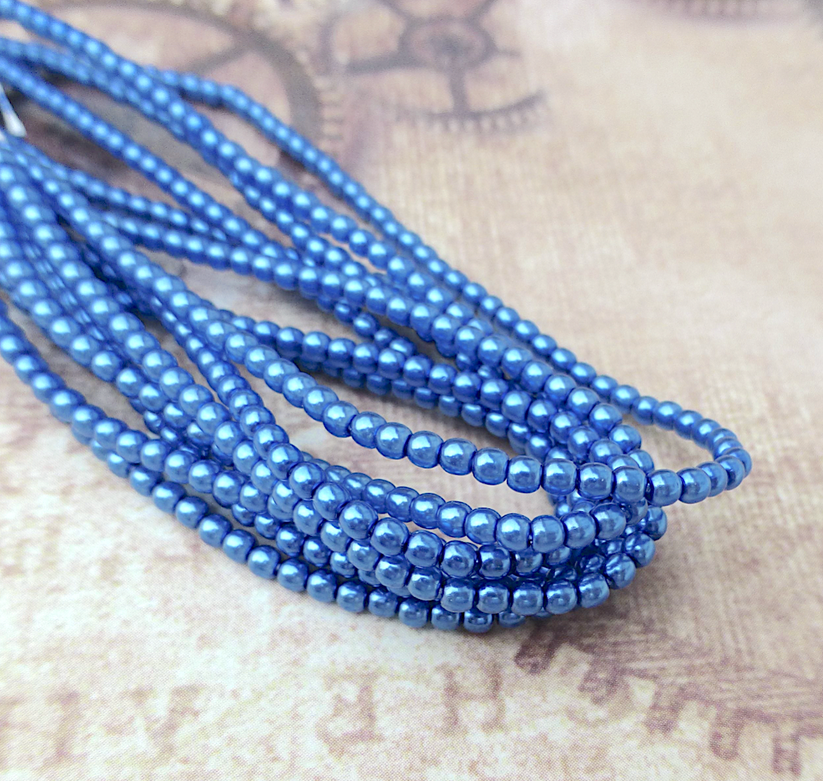 Persian Blue Round Czech Glass Pearls 2mm Strand of 150 beads