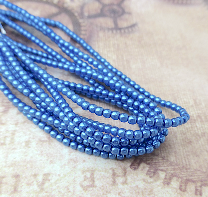 Persian Blue Round Czech Glass Pearls 2mm Strand of 150 beads