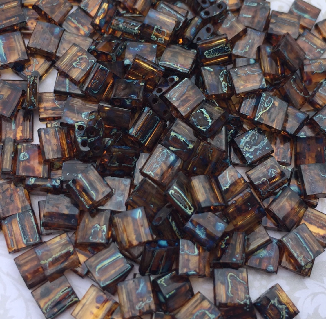 Picasso Dark Amber Transparent Miyuki Tila Beads 8 grams