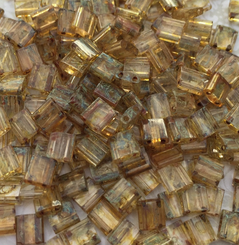 Picasso Saffron Transparent Miyuki Tila Beads 8 grams