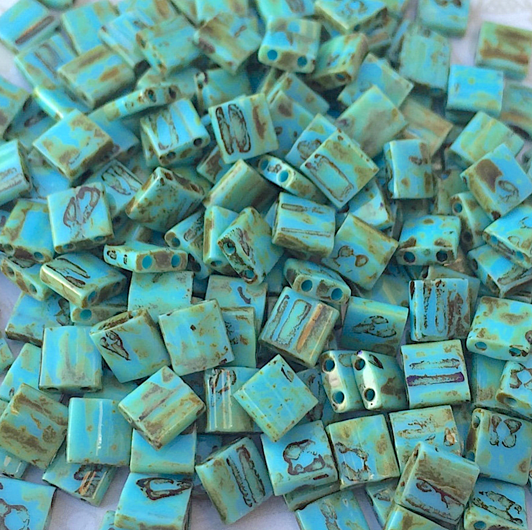 Picasso Seafoam Green Matte Miyuki Tila Beads 8 grams