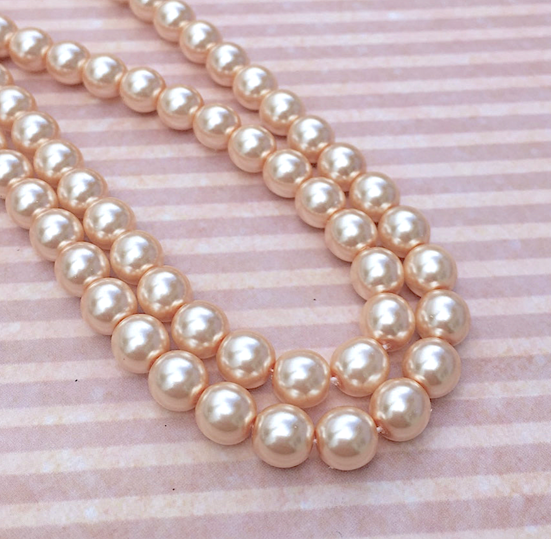 Pink Round Czech Glass Pearls 8mm Strand of 35 beads