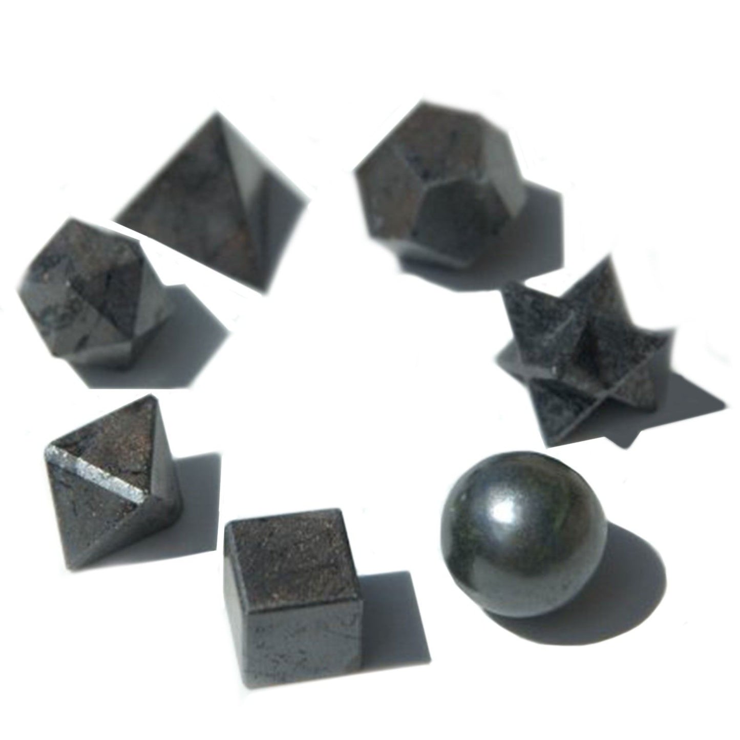 Platonic Solids Geometric Seven Piece Black Agate Set Sacred Geometry