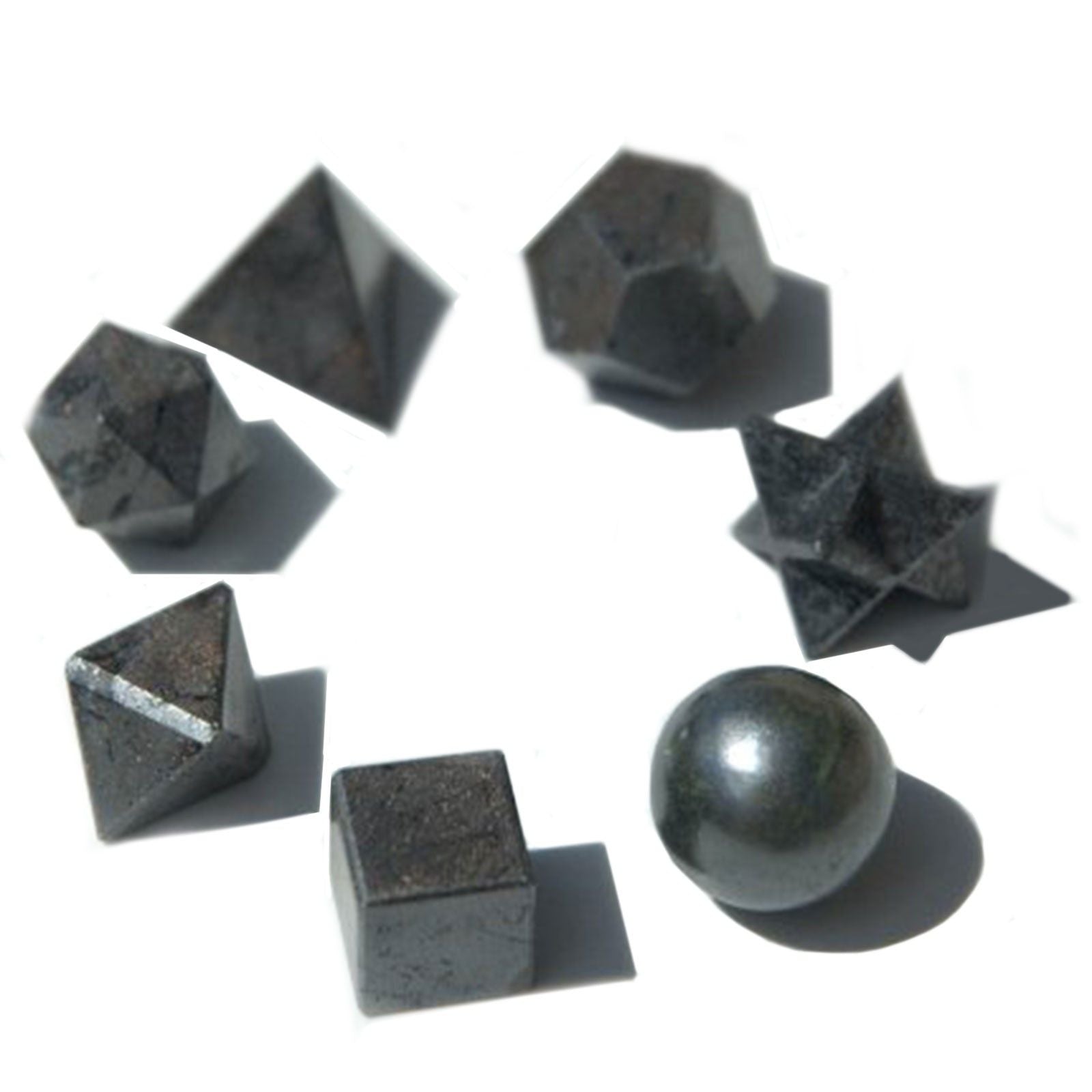 Platonic Solids Geometric Seven Piece Black Agate Set Sacred Geometry