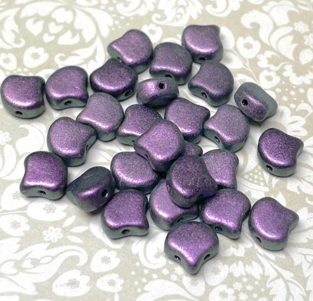 Polychrome Black Raspberry Ginko Duo Beads by Matubo - 10 grams