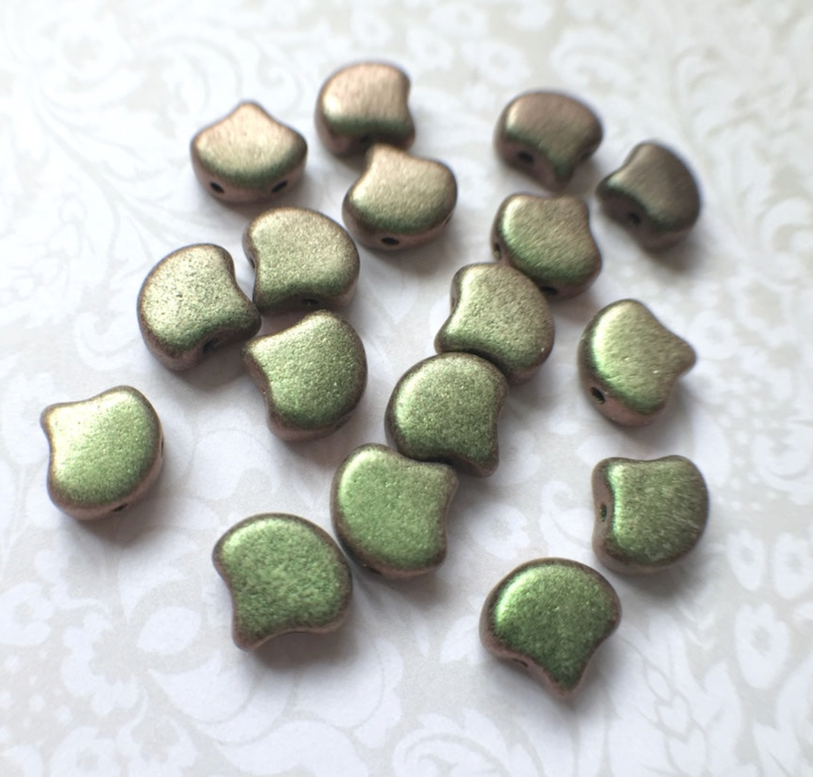 Polychrome Sage and Citrus Ginko Duo Beads by Matubo - 10 grams