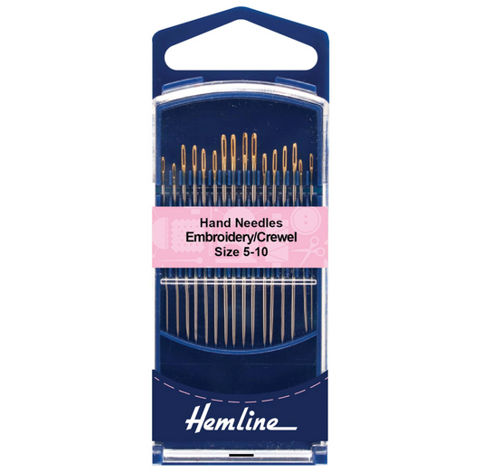 Premium Embroidery/Crewel Needle Size 5-10 Pack of 16 Needles Hemline 