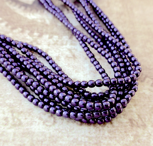 Purple Round Czech Glass Pearls 2mm Strand of 150 beads