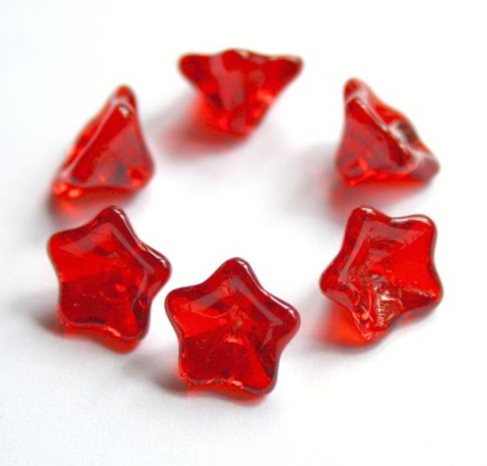 Red Flower Cup Pressed Glass Beads Pack of 30