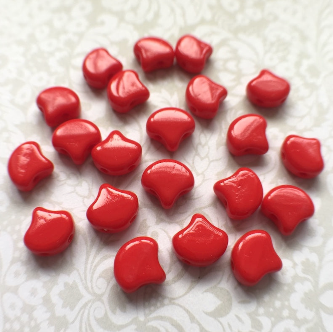 Red Opaque Ginko Duo Beads by Matubo - 10 grams