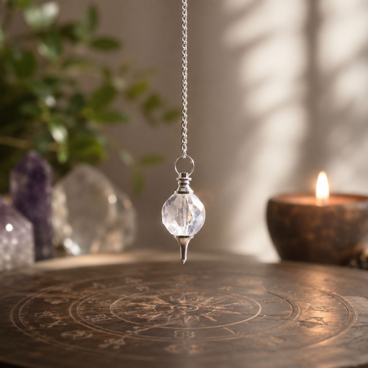 Rock Quartz Faceted Gemstone Pendulum