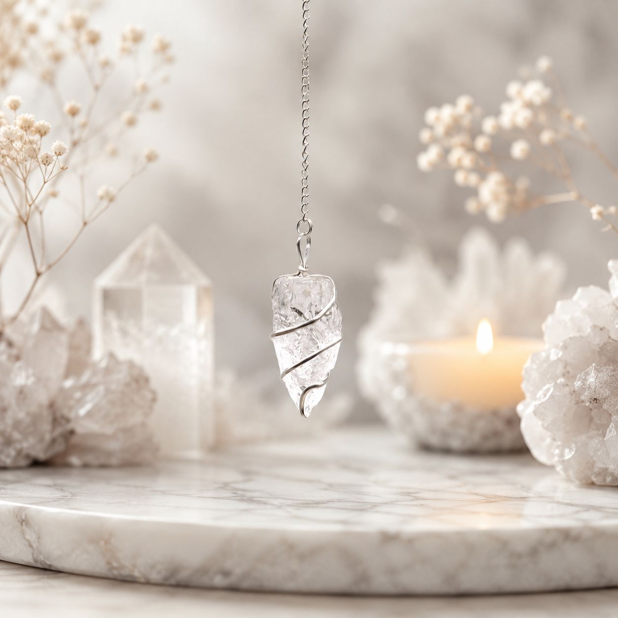 Rock Quartz Raw Gemstone Pendulum