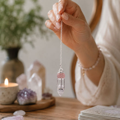 Rose Quartz, Clear Quartz Double Power Pendulum The Heart Whisperer