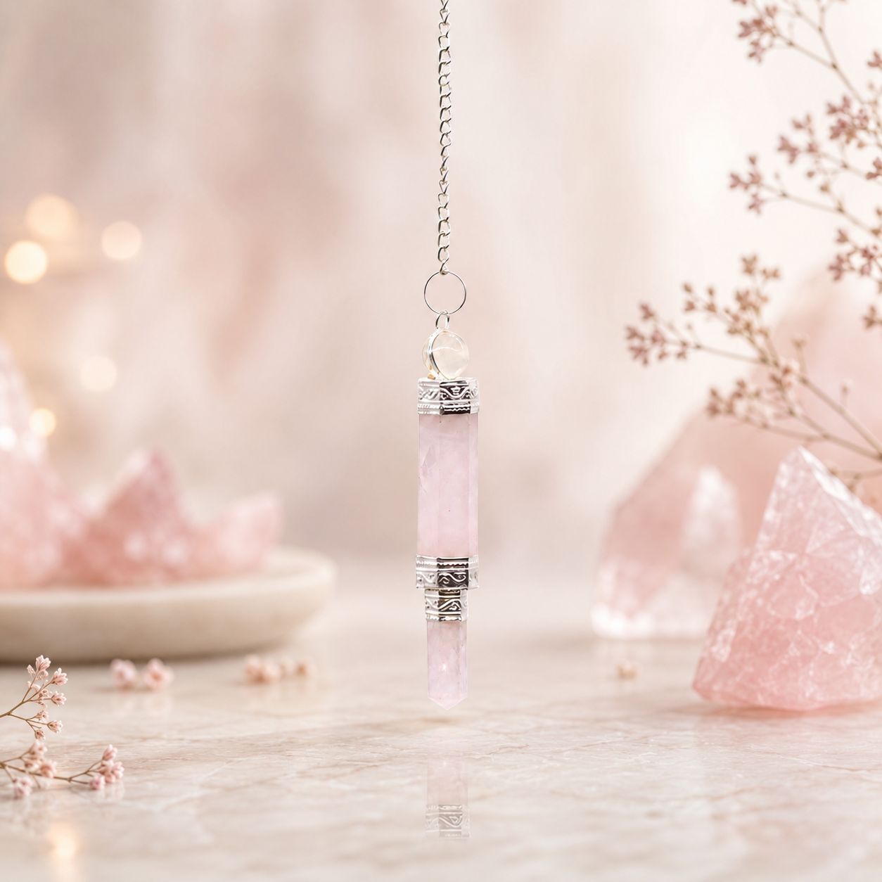 Rose Quartz Dowsing Pendulum - One Pendant