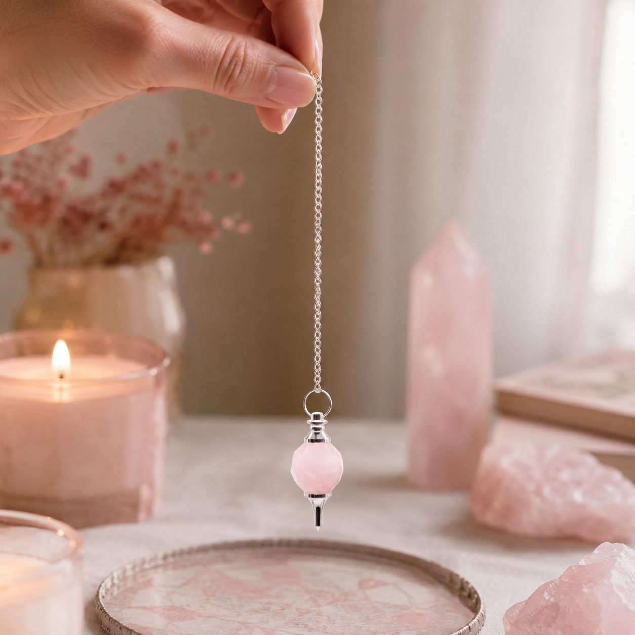 Rose Quartz Faceted Gemstone Pendulum