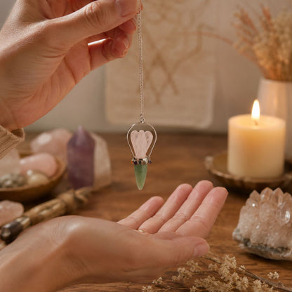 Rose Quartz, Green Aventurine Angel Pendulum with Chakra Band The Heart Oracle 