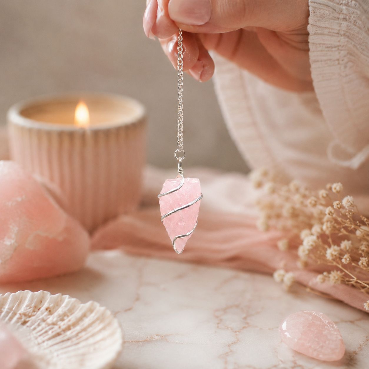 Rose Quartz Raw Gemstone Pendulum