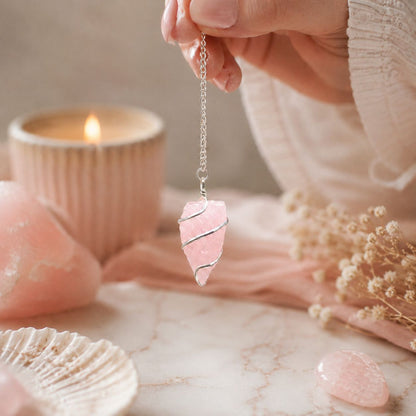 Rose Quartz Raw Gemstone Pendulum