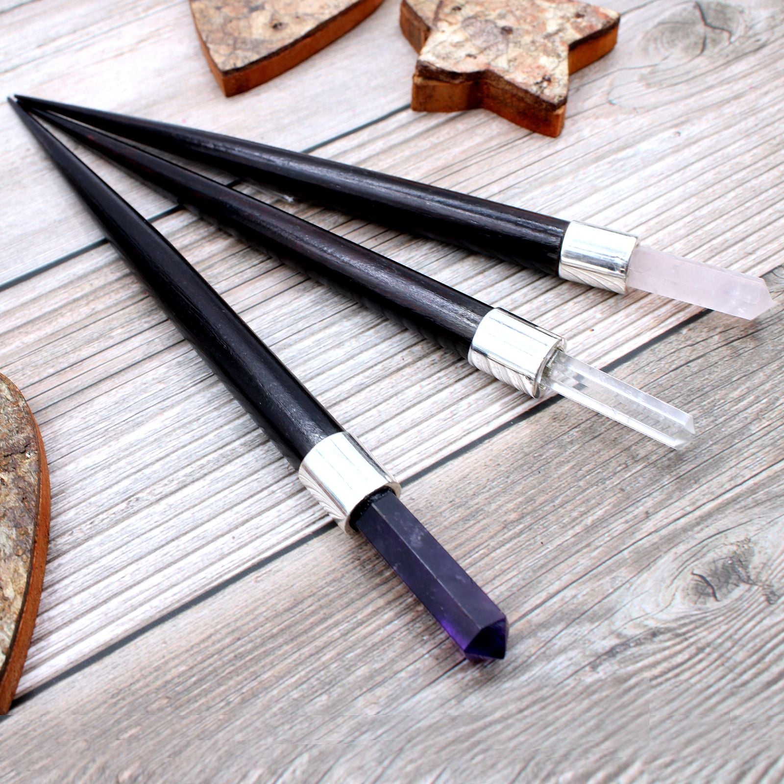 Rose, Rock, Amethyst Simple Pointed Healing Wands