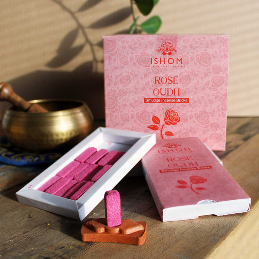 Rose Wood Natural Incense Smudge Bricks and Burner Pack of 15