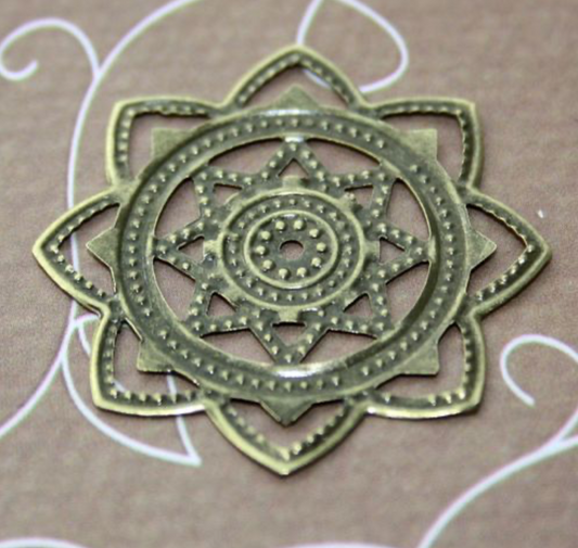 Round Floral Filigree Antique Bronze Colour Scrapbooking Embellishment Pack of 10
