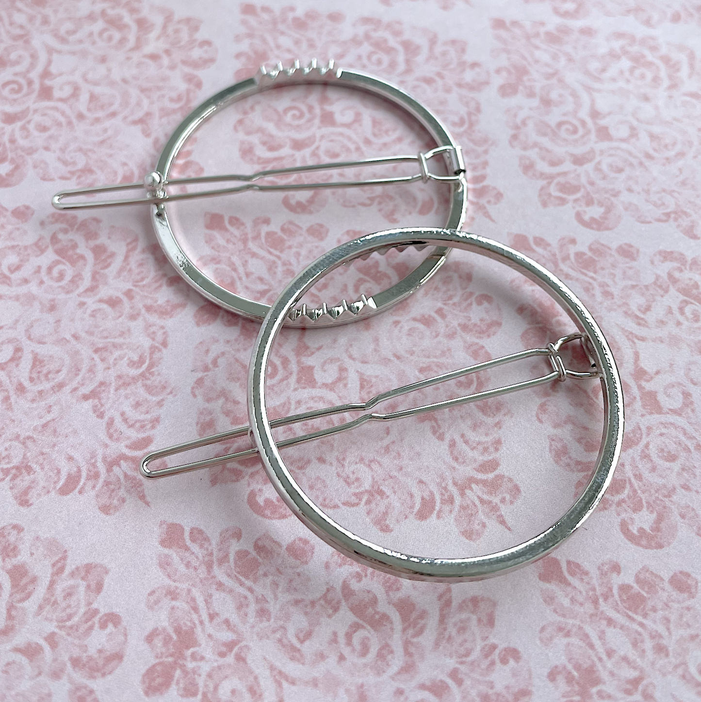 Round Silver Hair Clip Findings - Pack of 2