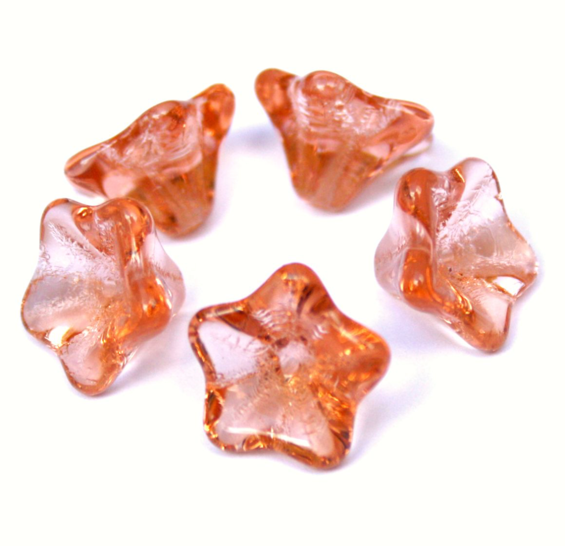 Salmon Flower Cup Pressed Glass Beads Pack of 30