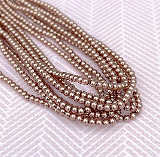 Sand Round Czech Glass Pearls 2mm Strand of 150 beads
