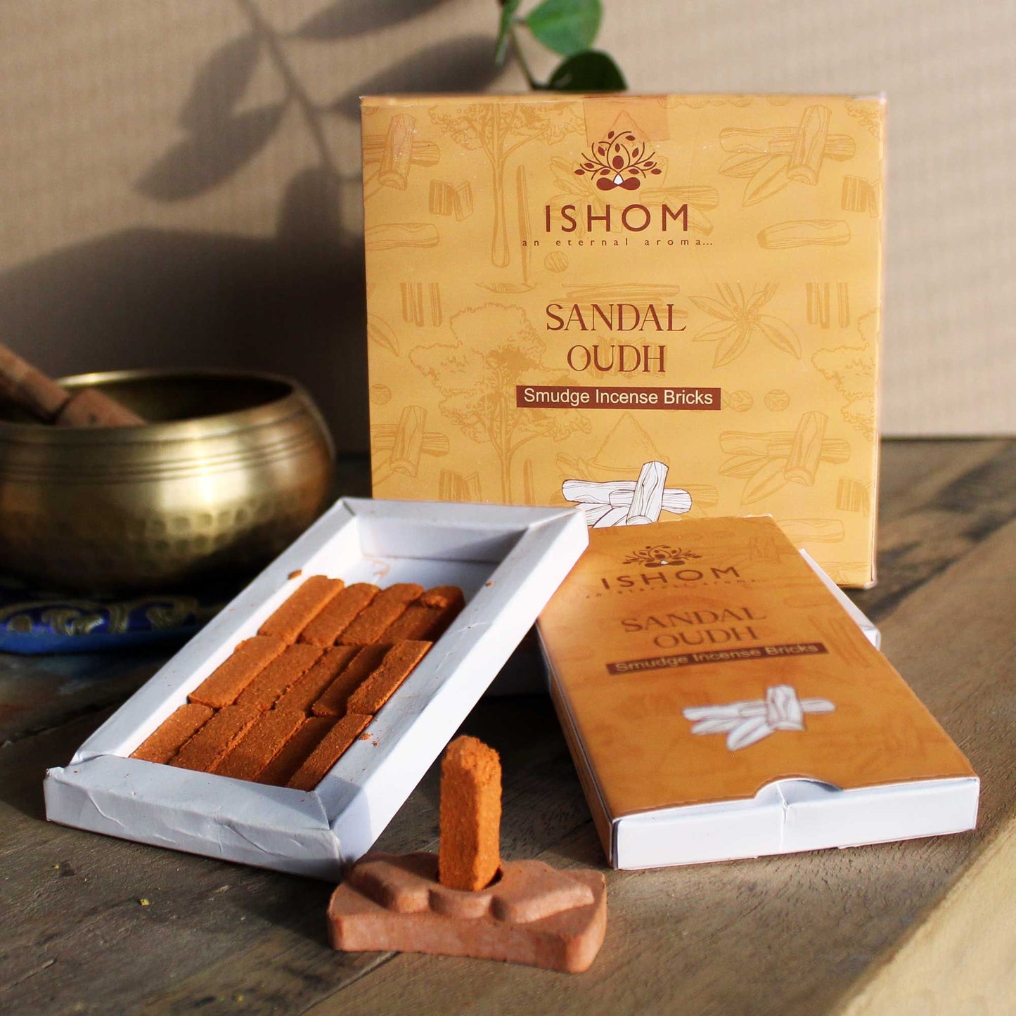 Sandal Wood Natural Incense Smudge Bricks and Burner Pack of 15