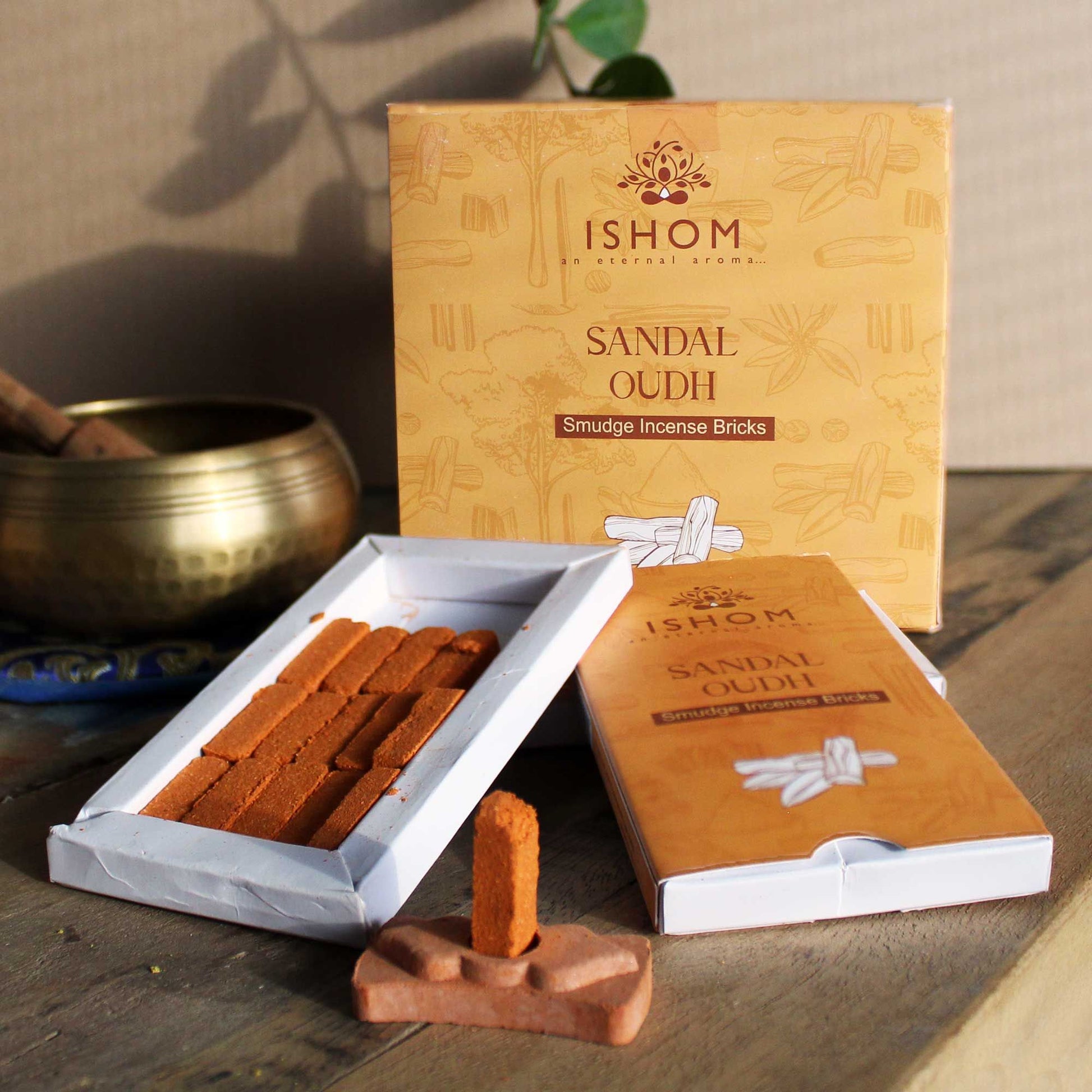 Sandal Wood Natural Incense Smudge Bricks and Burner Pack of 15