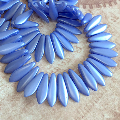 Sapphire Two Hole Dagger Beads Czech Pressed Glass Beads - Pack of 10 grams