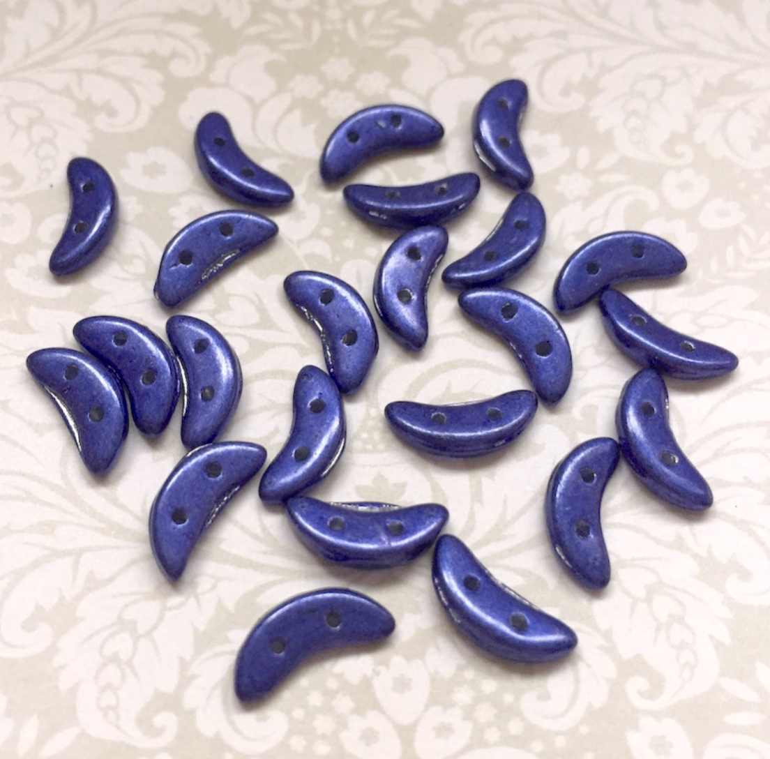 Saturated Metallic Violet Glass Crescent Beads 2-hole Czech Glass Beads - 50 beads