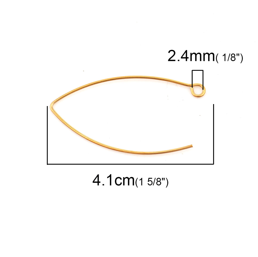 Gold Plated Stainless Steel Long Ear Wire Hooks Earring Component Pack of 6