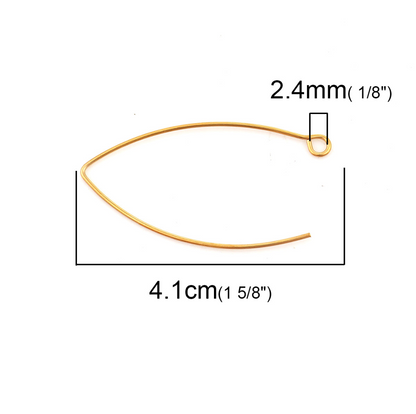 Gold Plated Stainless Steel Long Ear Wire Hooks Earring Component Pack of 6